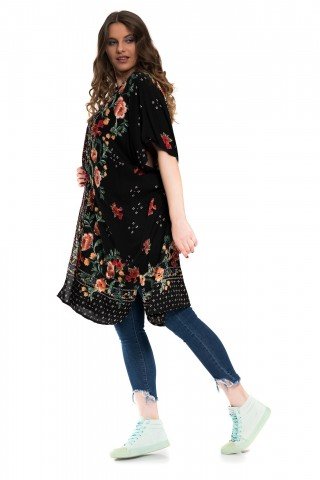 Cardigan negru cu print floral