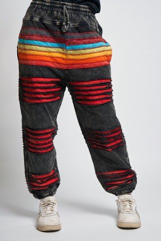 Pantaloni unisex negri rainbow cu aspect dublu