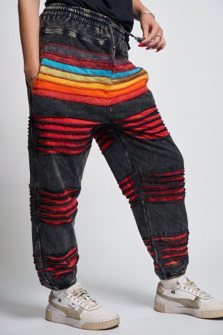 Pantaloni unisex negri rainbow cu aspect dublu