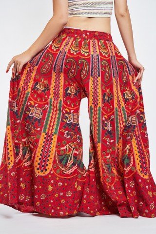 Fusta pantaloni rosie cu print indian