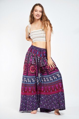 Fusta pantalon mov inchis cu print indian