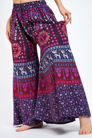 Fusta pantalon mov inchis cu print indian