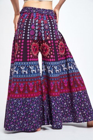 Fusta pantalon mov inchis cu print indian