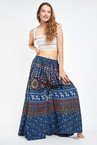 Fusta pantalon bleumarin cu print indian