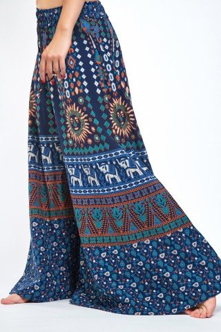 Fusta pantalon bleumarin cu print indian