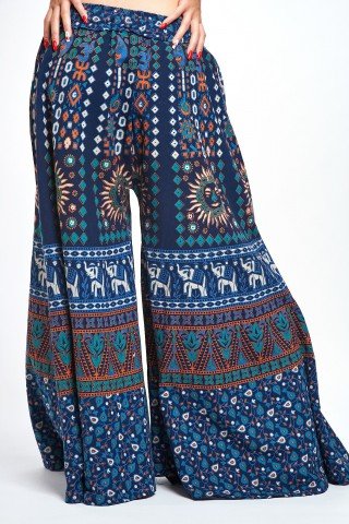 Fusta pantalon bleumarin cu print indian