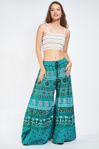 Fusta pantalon turcoaz cu print indian