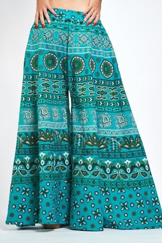 Fusta pantalon turcoaz cu print indian