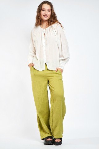 Pantaloni verde lime creponati cu buzunare