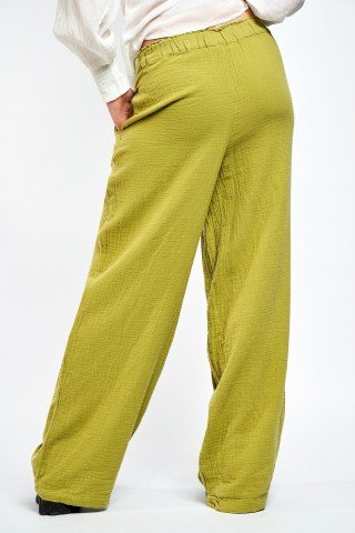 Pantaloni verde lime creponati cu buzunare