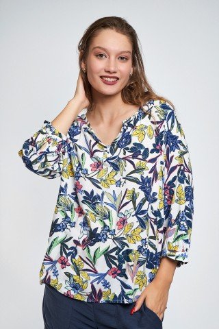 Bluza alba cu print floral multicolor Rya