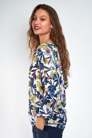 Bluza alba cu print floral multicolor Rya