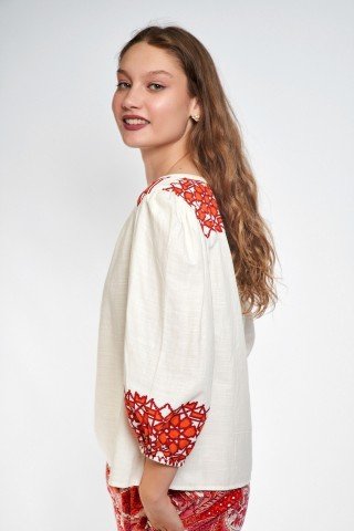 Bluza alba tip ie cu broderie orange