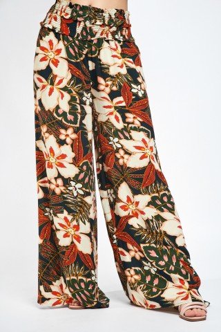 Pantaloni lungi largi bleumarin cu print floral Uma