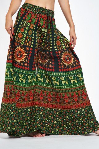 Fusta pantaloni verde cu portocaliu si print indian