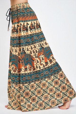 Fusta pantalon crem cu print indian