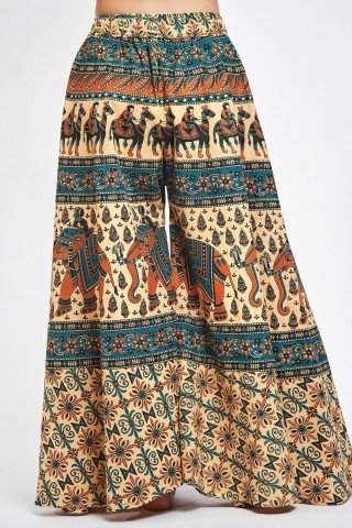 Fusta pantalon crem cu print indian